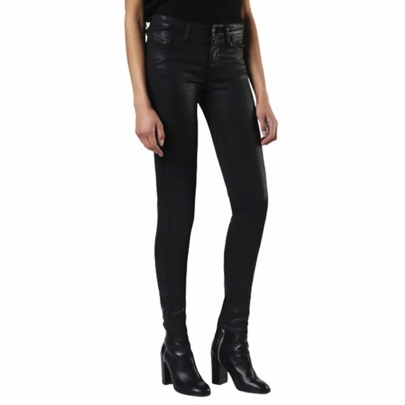 DIESEL Womens Denim Jeans Super Slim Fit Shiny Cotton Black Pant BNWT - Picture 8 of 11
